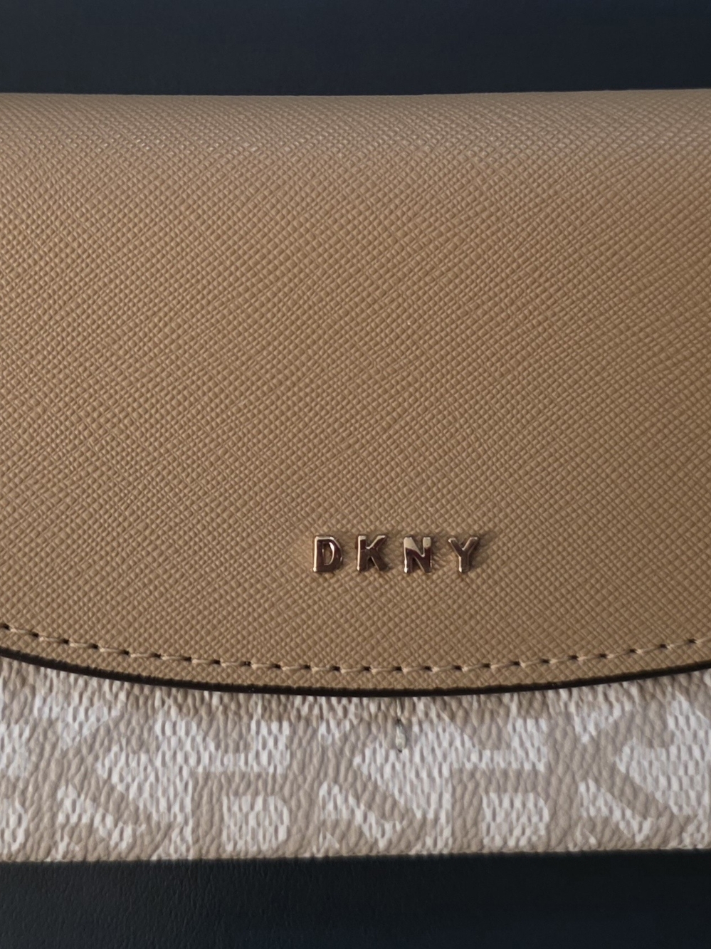 DKNY Tan and Cream Signature Flap Wallet